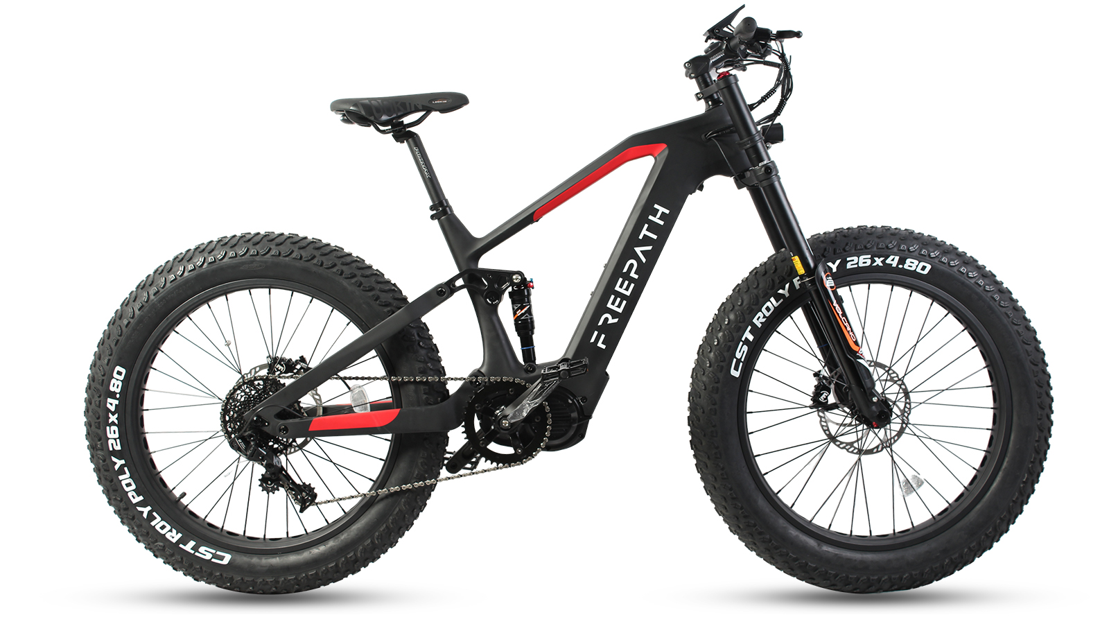 Vélo électrique à pneus larges Freepath E18-A à suspension intégrale en fibre de carbone